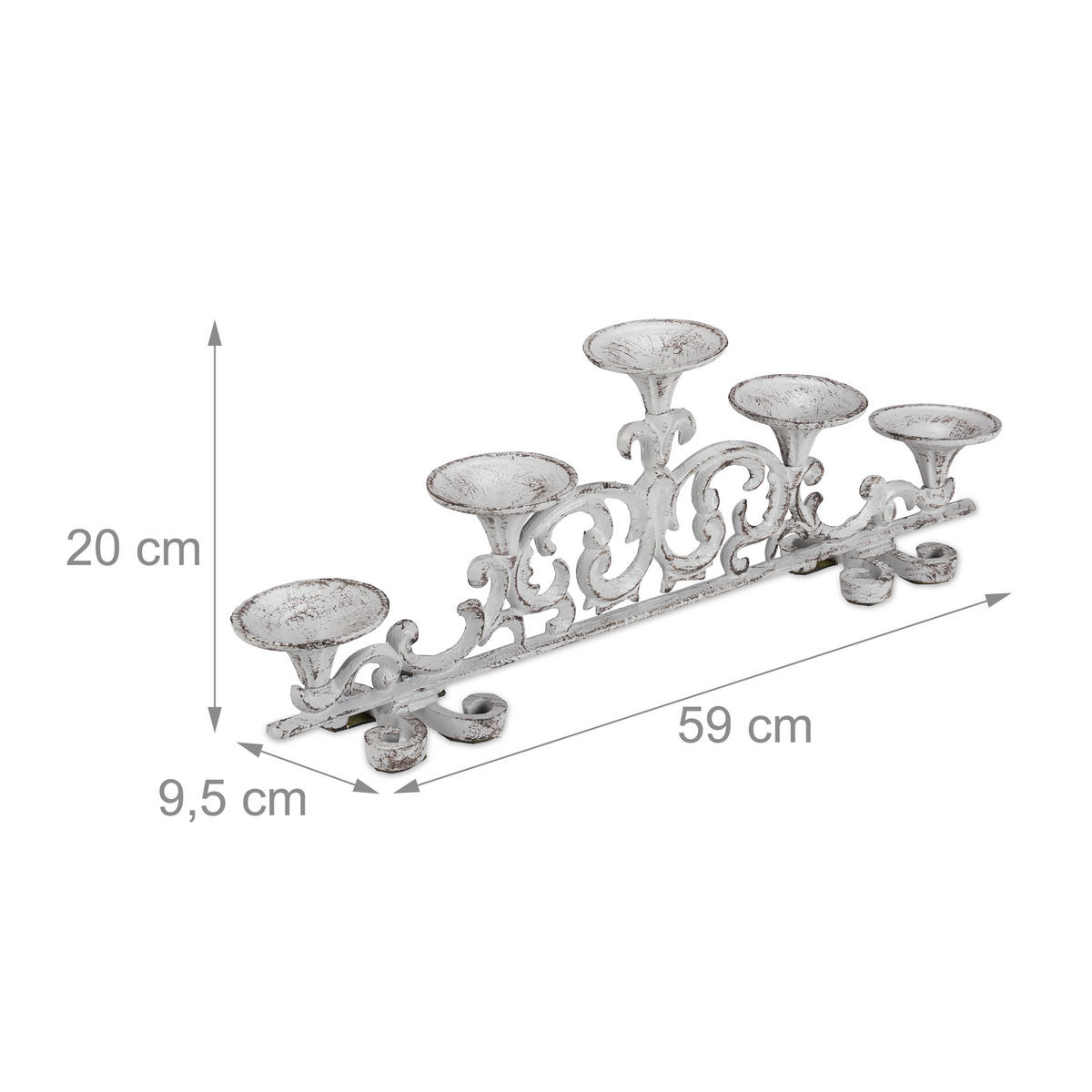 KERZENSTÄNDER - Weiß, Metall (59/20/9.5cm) - Relaxdays