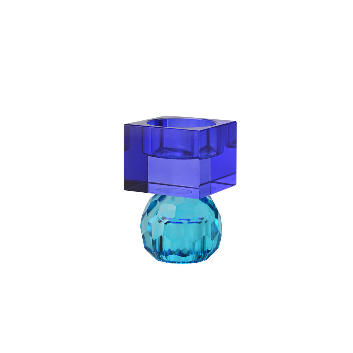 KERZENHALTER Sari Kugel Cube, Glas, Blau / Dunkelblau, H 8 cm - Blau, Glas (6/10/6cm) - Gift Company