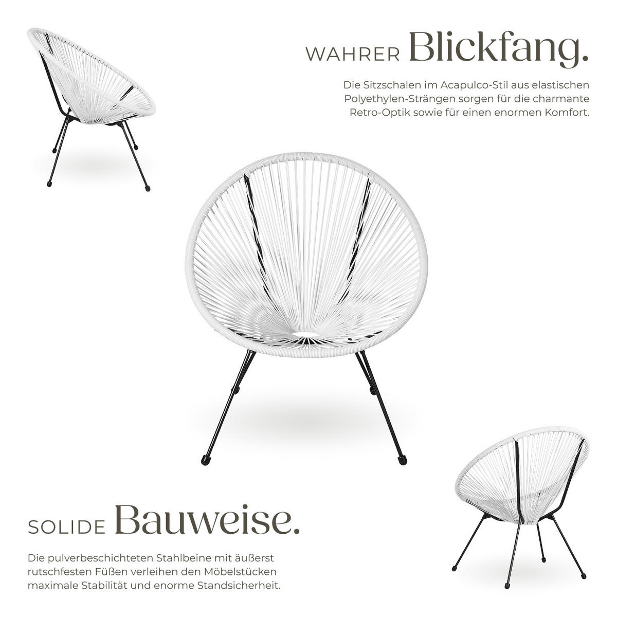 GARTENSTUHL 2er Set Santana, Belastbarkeit 120 kg, 70,5 x 69 x 78 cm, weiß - Schwarz/Weiß, Metall (70.5/78/69cm) - tectake