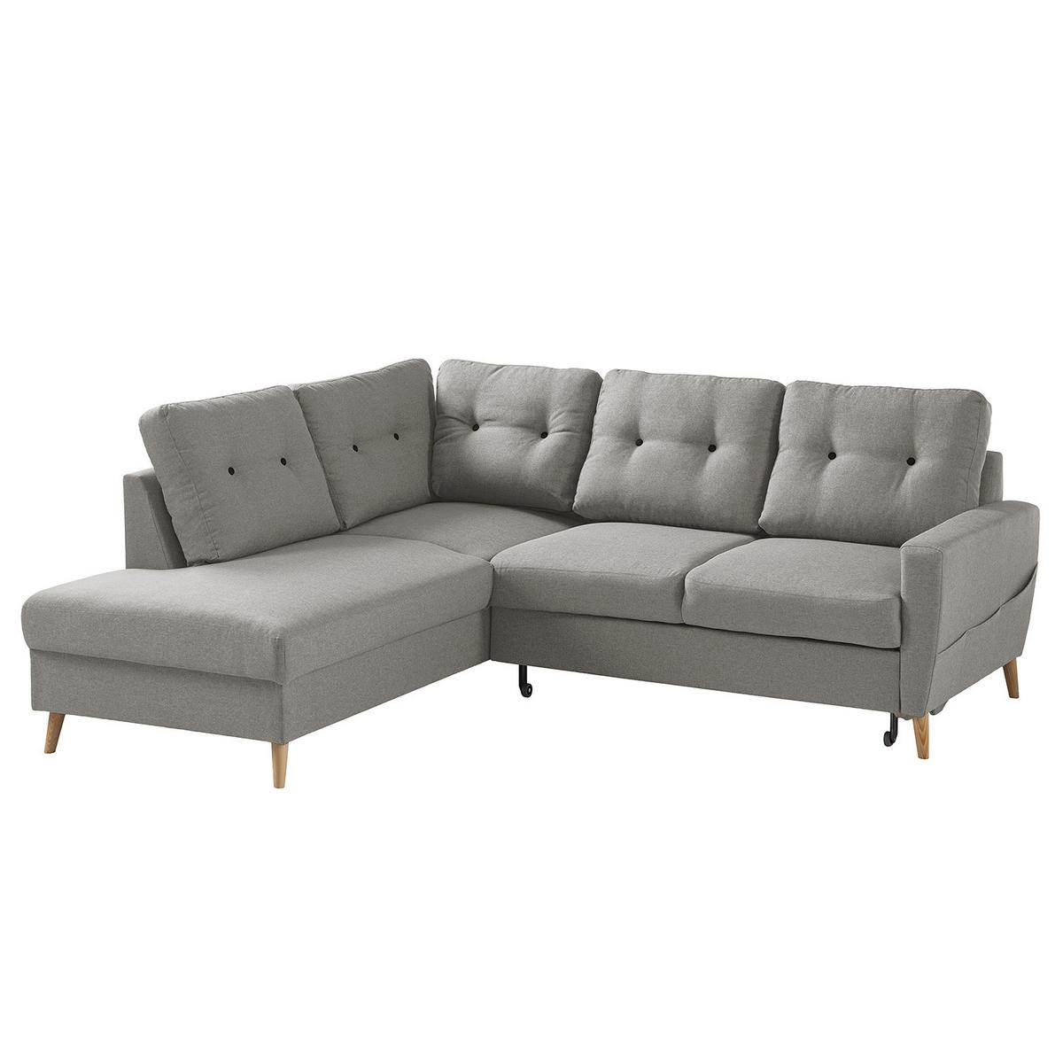ECKSOFA mit Ottomane - Webstoff - Hellbraun/Grau, Holz/Textil (230/200cm) - home24