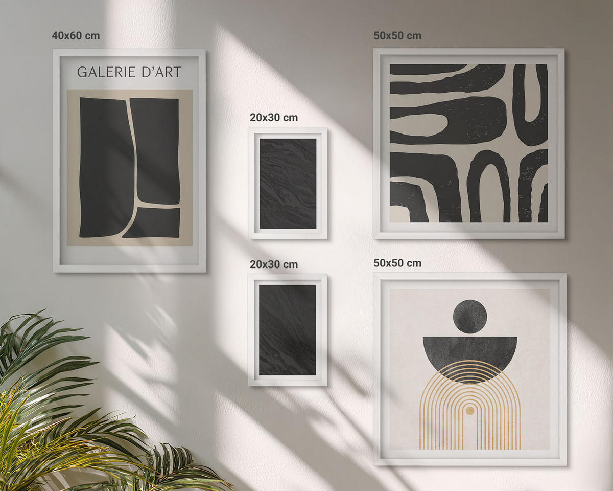 BILDER SET 5er Set - 50x50 cm & 20x30 cm & 40x60 cm Weißer Rahmen - Abstrakte Marmorformen - Weiß, Kunststoff (40/60cm) - TULUP