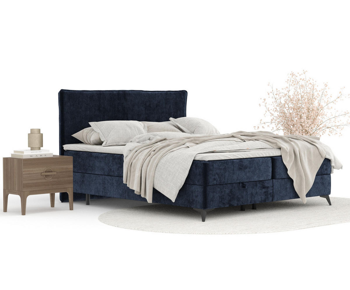 BOXBETT Peru Marineblau 140/200 cm im Chenille-Stoff - Schwarz/Dunkelblau, Holz/Holzwerkstoff (140/200cm) - Maison de Reve
