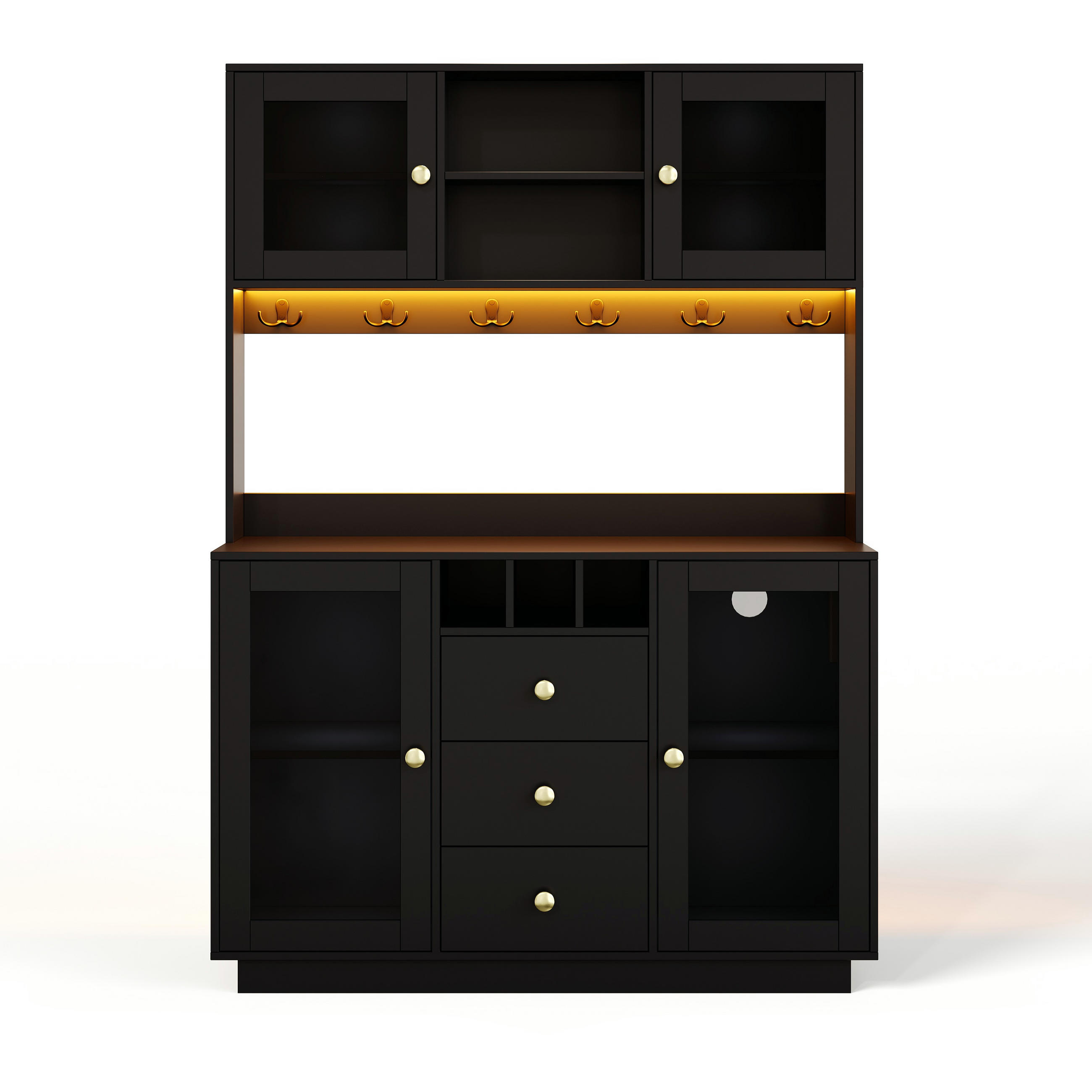 BUFFET DE-38726 120/40/170 cm LED-Beleuchtung und 3 Schubladen Schwarz/Gold - Schwarz, Holzwerkstoff (120/170/40cm) - ComfortXL