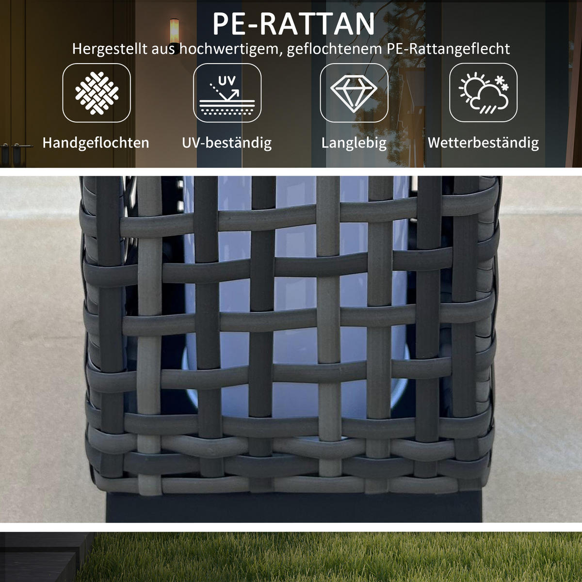 SOLARLEUCHTE, für Balkon, Terrasse, Stahl, Grau, 15,5 x 15,5 x 46 cm - Grau, Kunststoff (15.5/15.5/46cm) - Outsunny