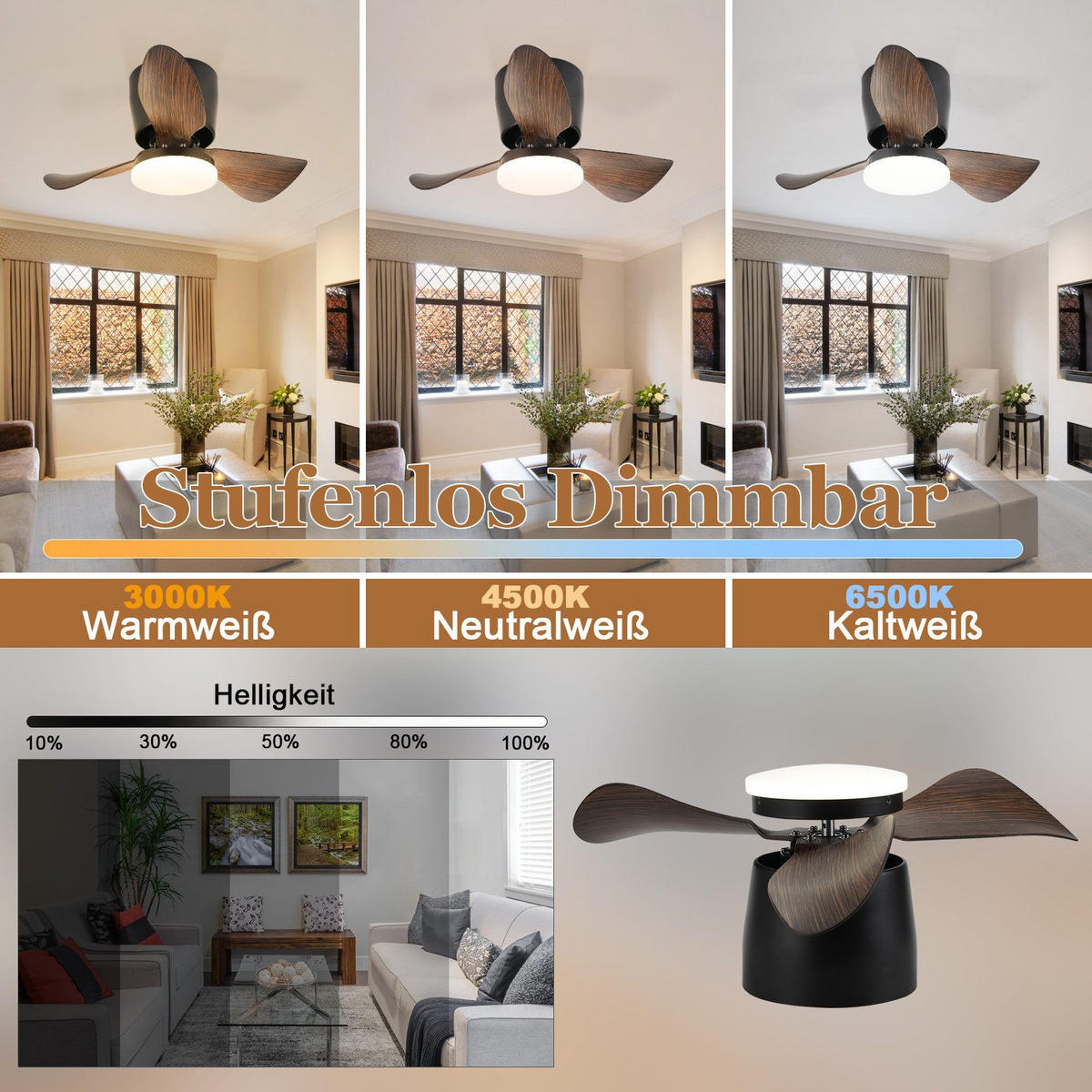 DECKENVENTILATOR Epstein II 70/70/25cm - Schwarz, Kunststoff (70/70/25cm) - Nettlife