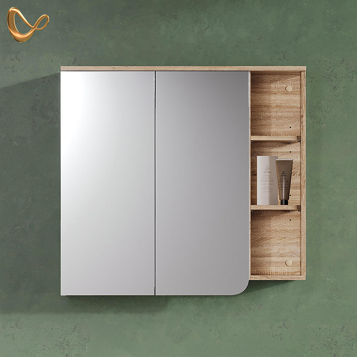 ZRCALNA OMARICA Marano, Sonoma/Bela, 80 x 75 cm z 2 predaloma - bela/hrast sonoma, leseni material (80/75/20cm) - Livinity®