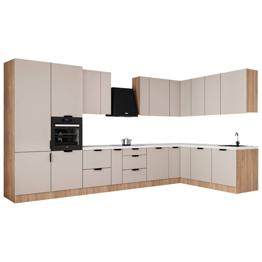 WINKELKÜCHE 405cm x 205 cm - Sorento KS5-M405 - in Beige / Sonoma Eiche - Beige/Schwarz, Holz (610/247/58cm)