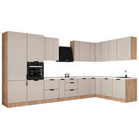 WINKELKÜCHE 405cm x 205 cm - Sorento KS5-M405 - in Beige / Sonoma Eiche - Beige/Schwarz, Holz (610/247/58cm)
