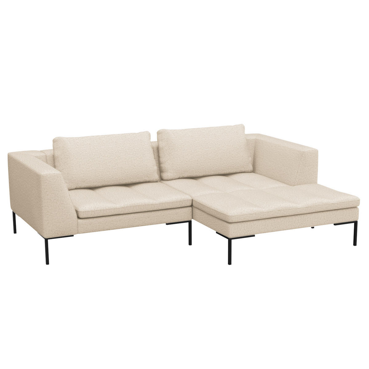 ECKSOFA mit breitem Ottomane - Webstoff - Beige/Schwarz, Textil/Metall (244/170cm) - home24