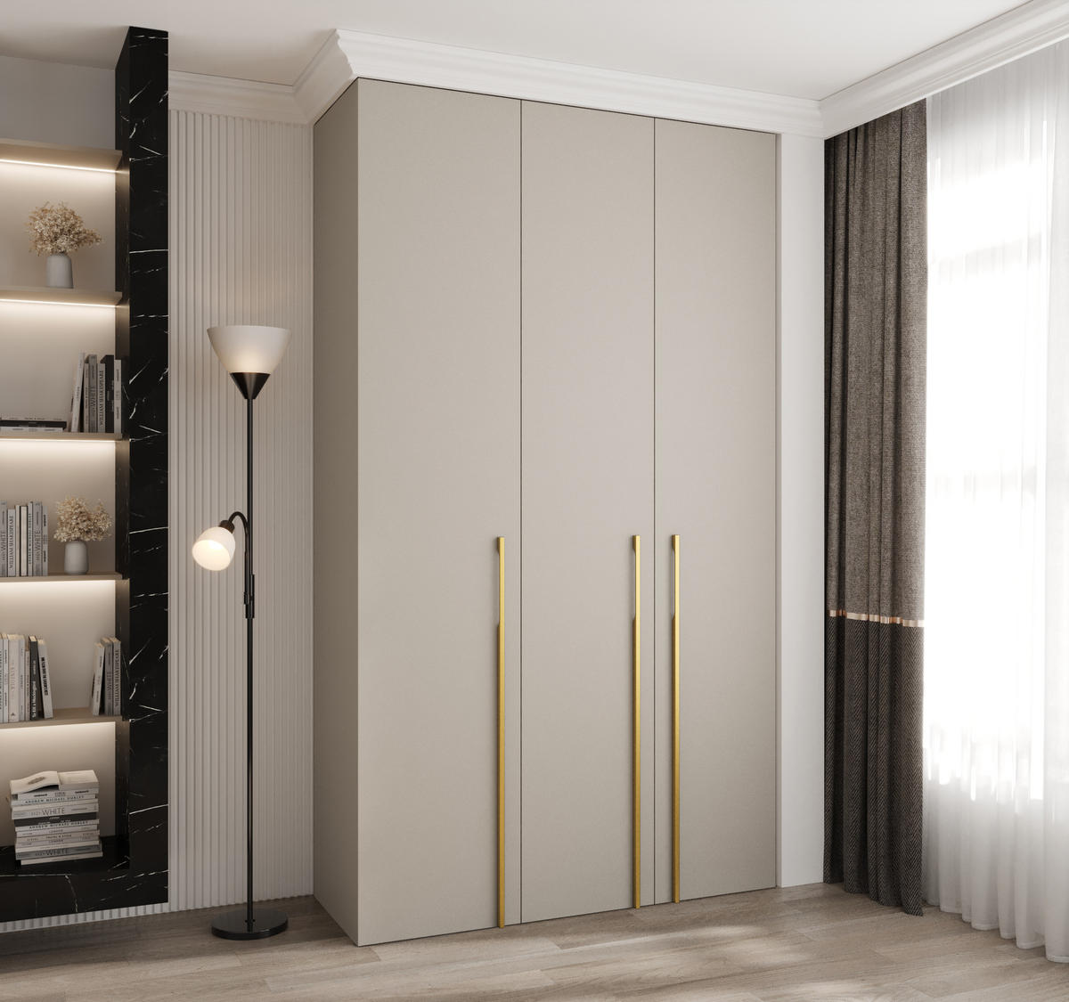 DREHTÜRENSCHRANK 245,5/140/50 3-türig - Kaschmir/Goldfarben, Holz/Metall (140/245.5/50cm) - Abiks Möbel