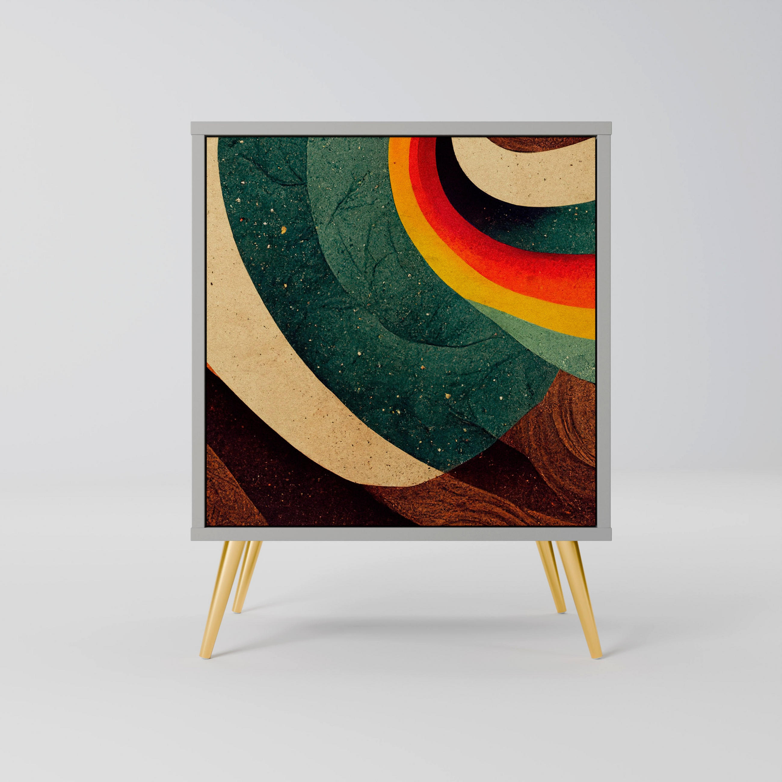 SIDEBOARD COLORFUL STRANDS, Grau, 57,5x42x75,5 cm, Goldfarbene Metallfüße - Goldfarben/Multicolor, Holzwerkstoff/Metall (57.5/75.5/42cm) - SpaceRebels