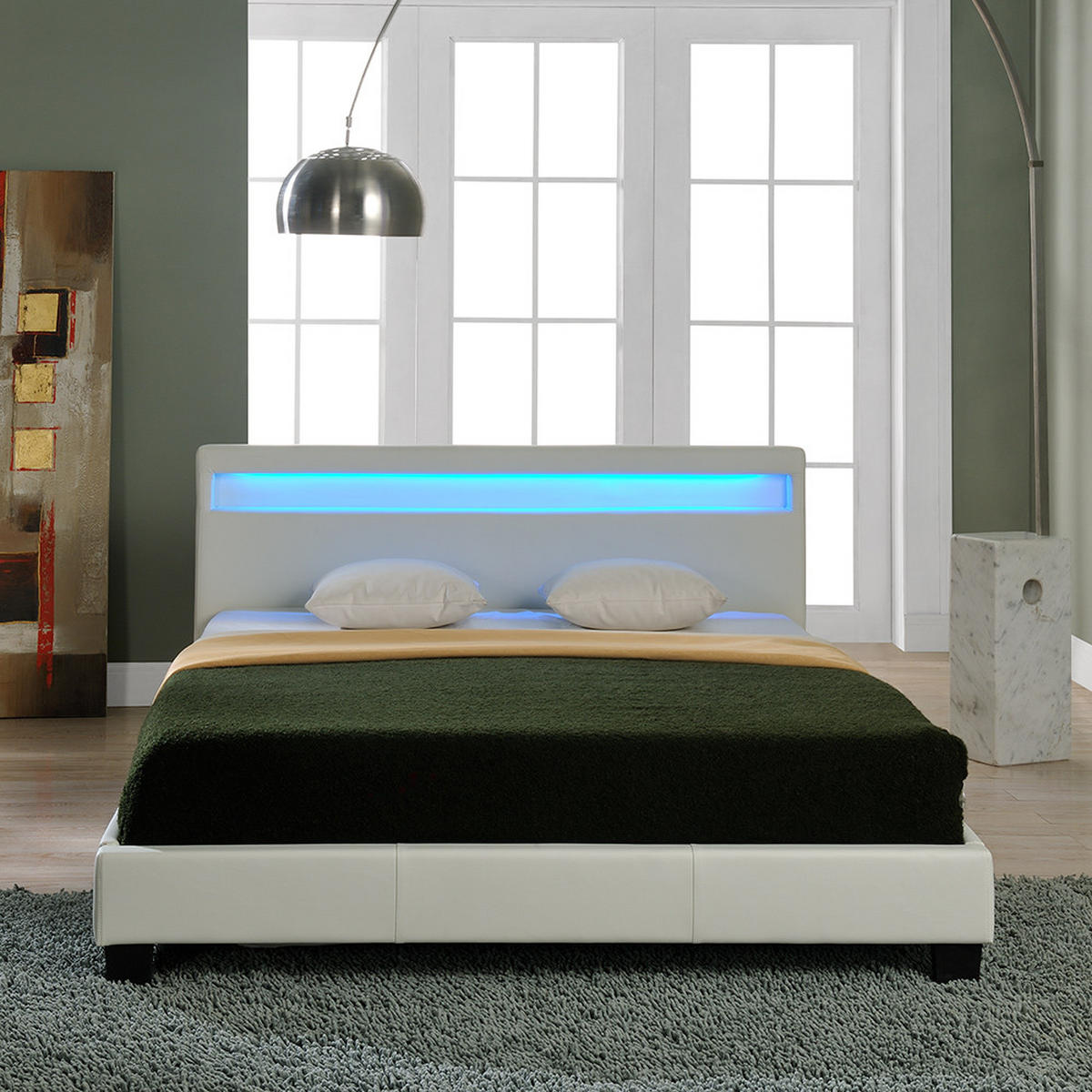 POLSTERBETT Paris mit Matratze und LED-Beleuchtung - Weiß, Textil (160/200cm) - Corium