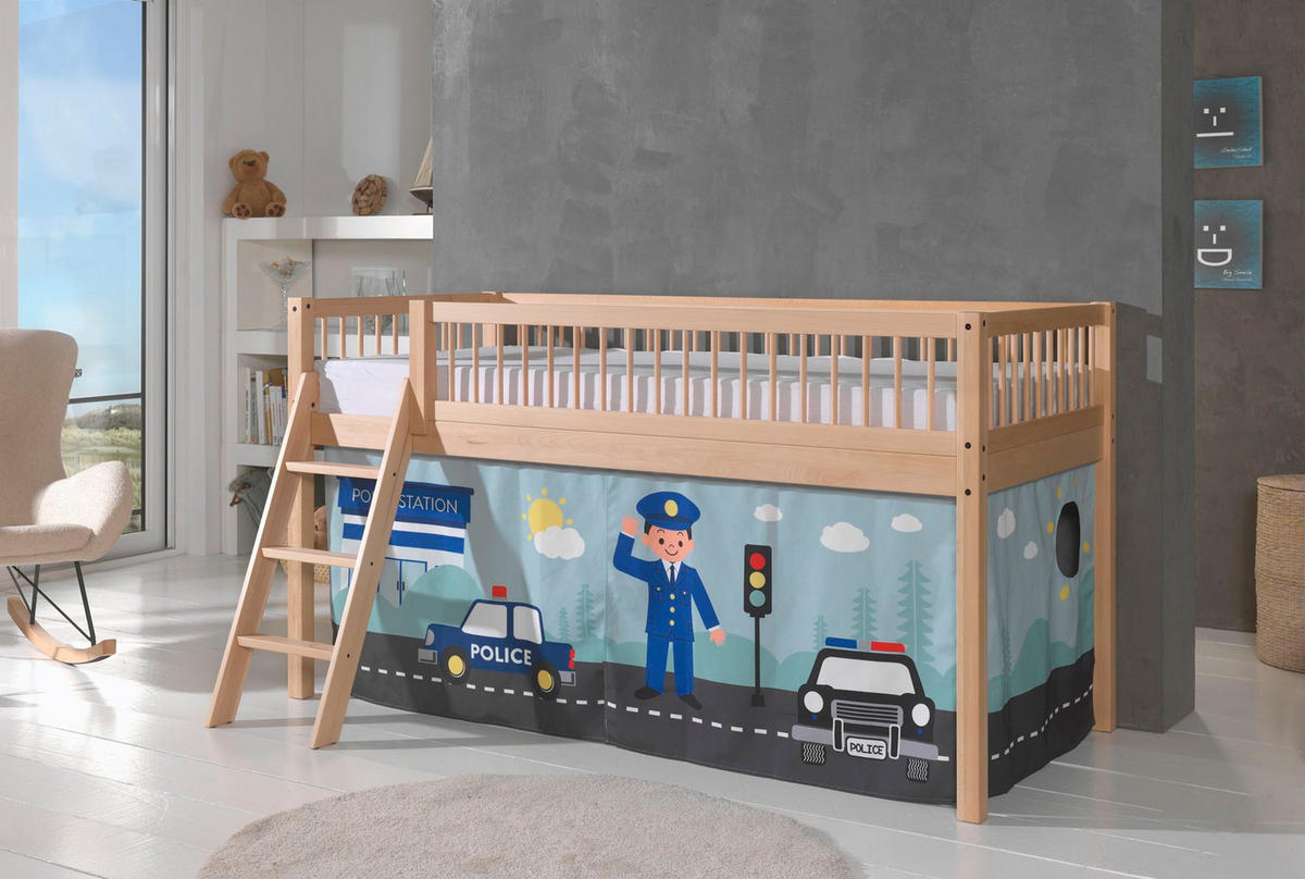HALBHOHES BETT Kelci 90x200 Textilset Police Buche Massivholz natur - Buchefarben, Holz (90/200cm) - 58aufmkessel
