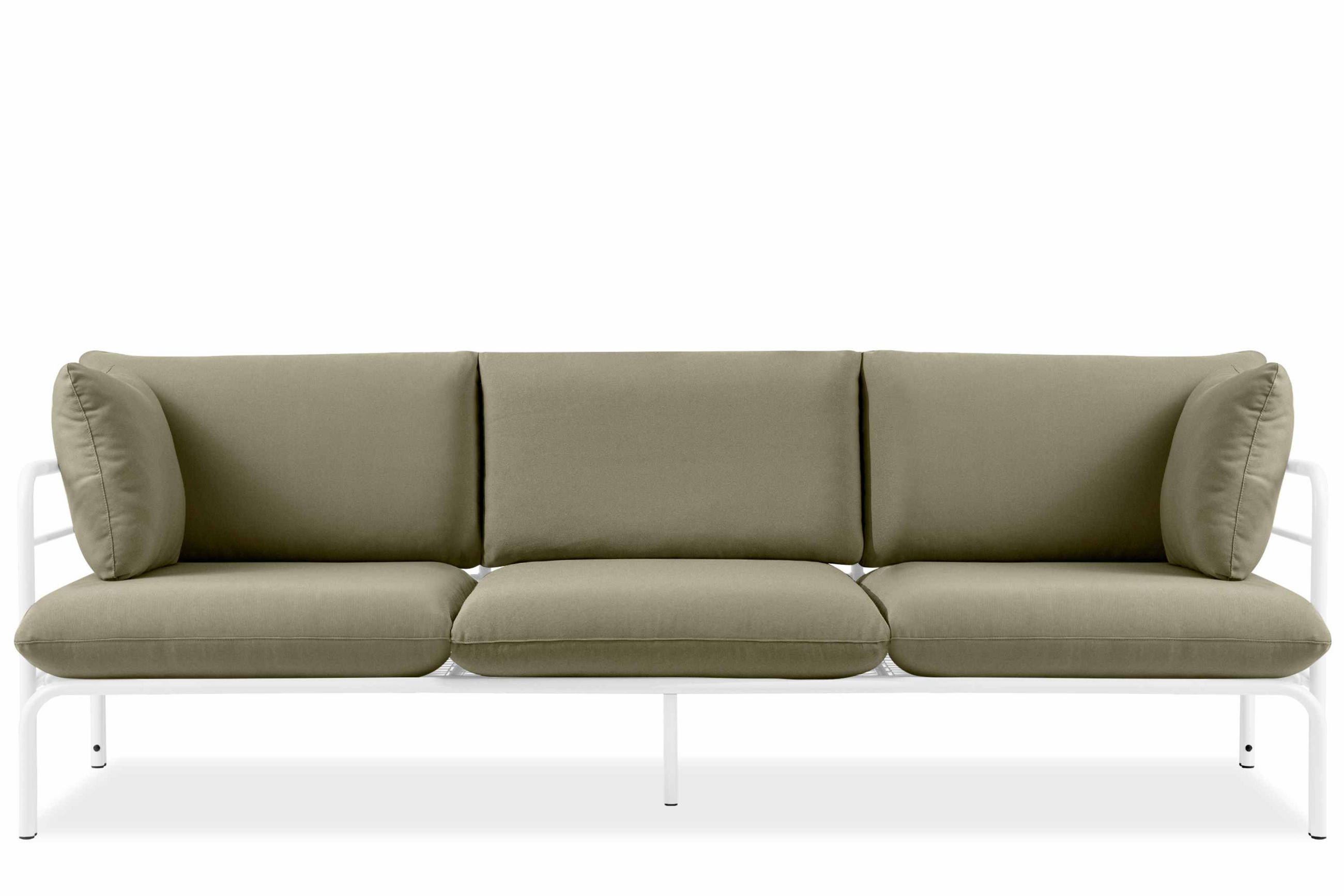 GARTENSOFA RAMBE 3-Personen mit Kissen, Weiß/Beige - Beige/Weiß, Textil/Metall (225/80/80cm) - KONSIMO®