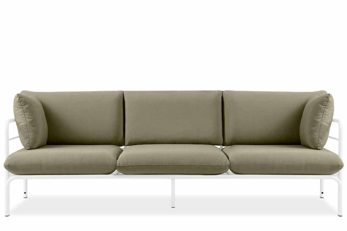 GARTENSOFA RAMBE 3-Personen mit Kissen, Weiß/Beige - Beige/Weiß, Textil/Metall (225/80/80cm) - KONSIMO®