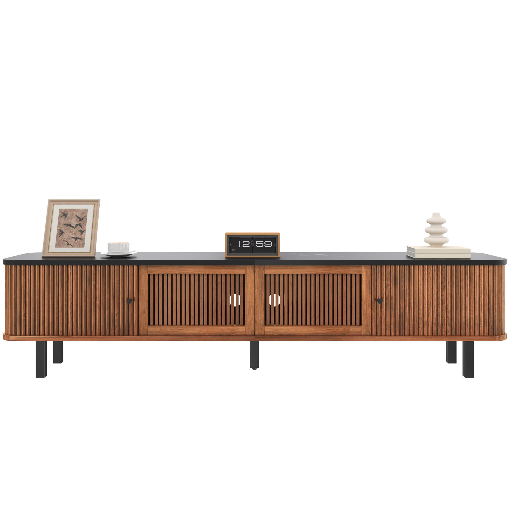 TV ormarić od MDF-a i iverice 190x35x45 cm orah s kliznim i rešetkastim vratima te velikim prostorom za odlaganje - smeđa, drvni materijal (190/45/35cm) - Modfu