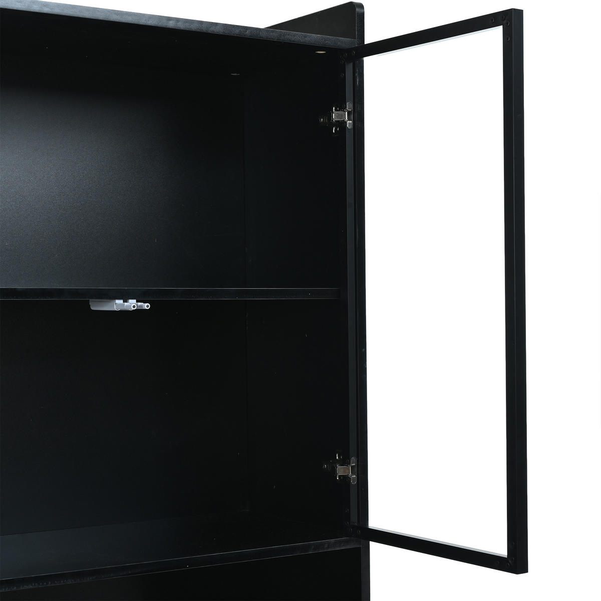 VITRINENSCHRANK 2er SET 160/35/200 cm mit LED, Glastüren, offenen Fächern und verstellbaren Einlegeböden in Schwarz - Transparent/Walnussfarben, Glas/Holzwerkstoff (160/200/35cm) - CHICFURN