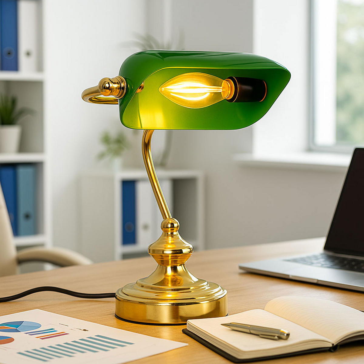 LED TISCHLEUCHTE Messing Grün - Grün, Metall (19/16.5/24cm) - Globo Lighting