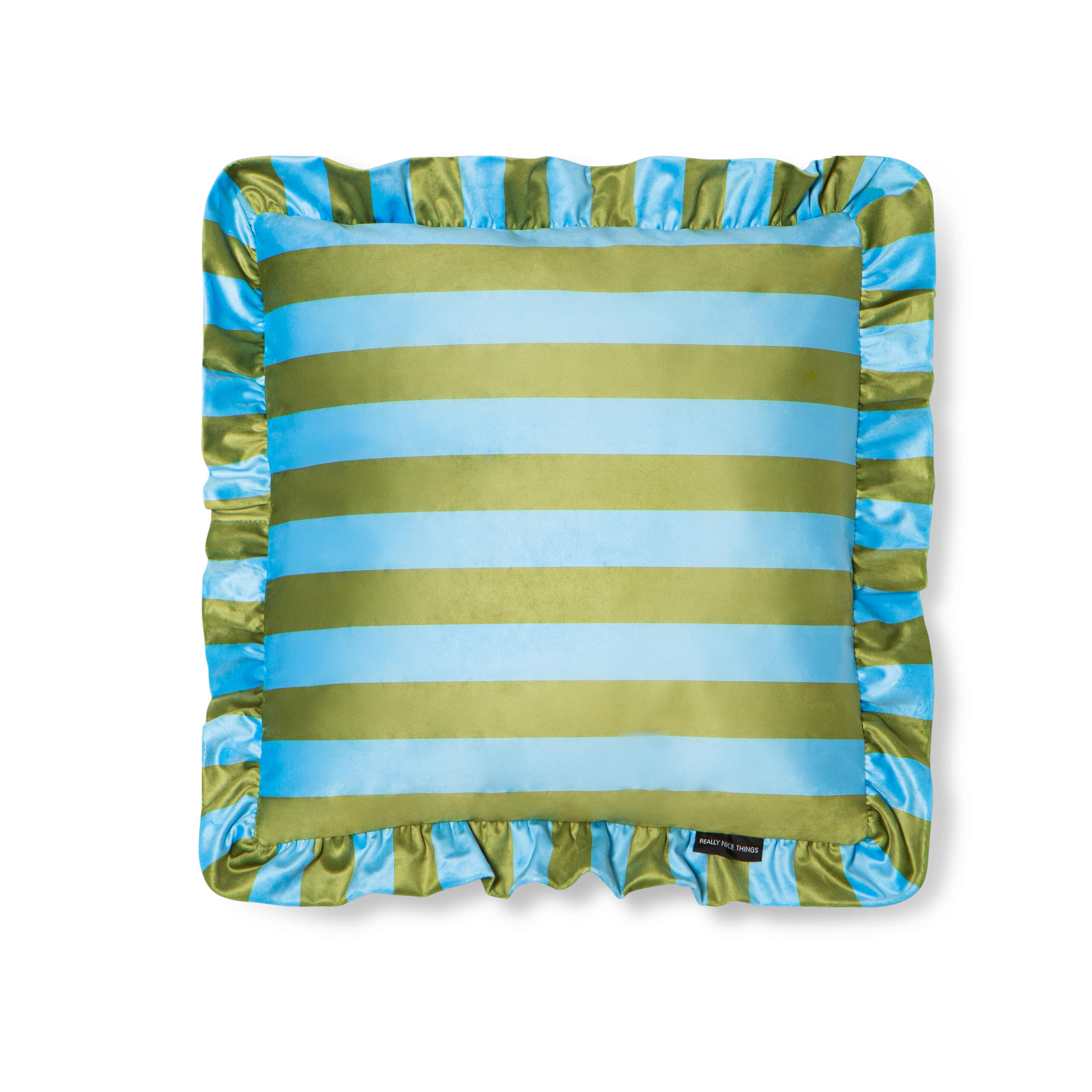 KISSEN aus bedrucktem Samt mit plissiertem Volant, grün und blau RUFFLE - Blau/Grün, Textil (55/55cm) - RNT By Really Nice Things