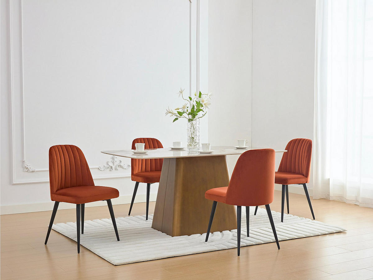 STUHL 2er-Set - Samt & schwarzes Metall - Terracotta - ELEANA - Braun, Textil (52/81/49cm) - Vente-Unique