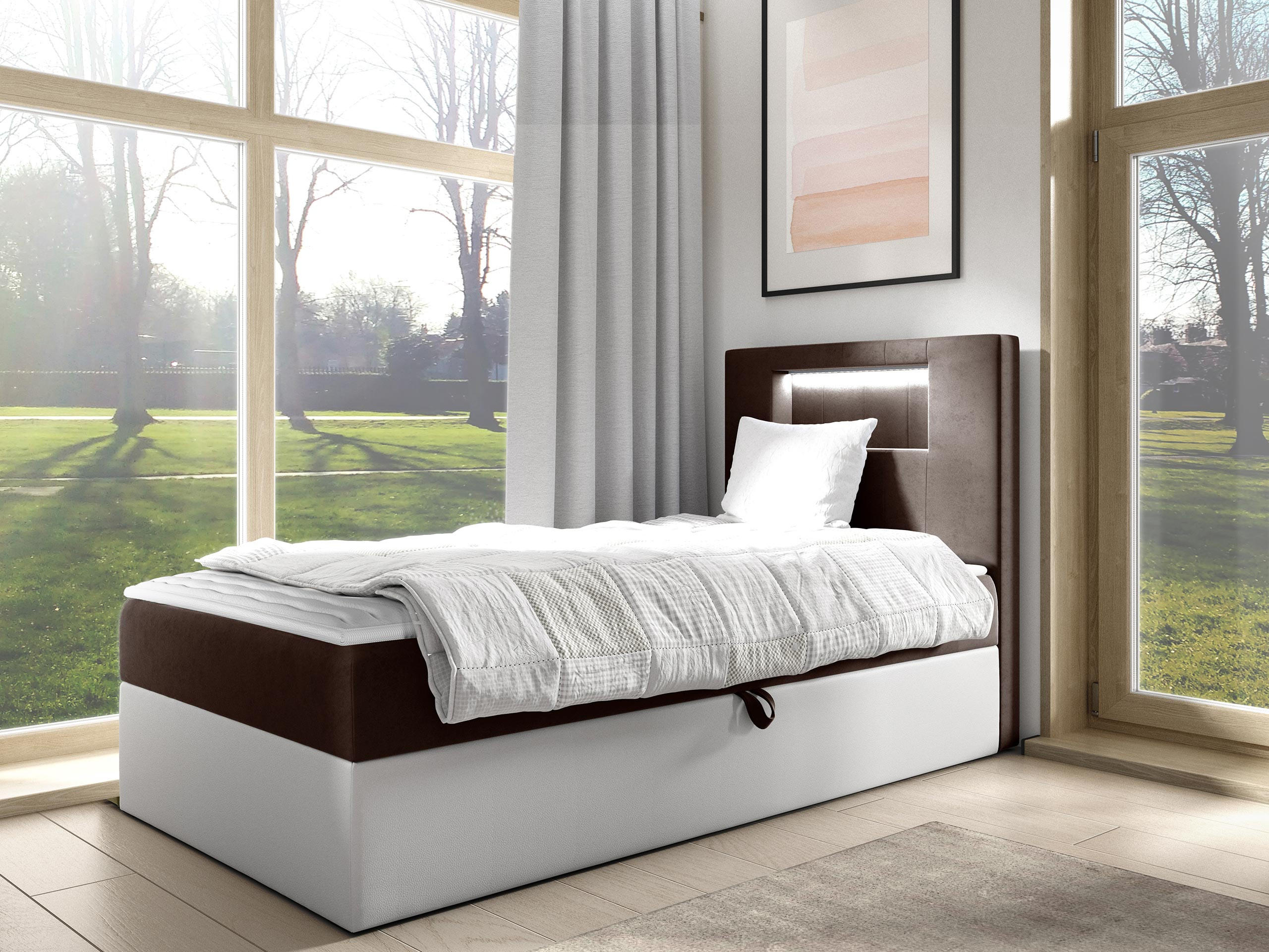 BOXBETT Gold Junior 1, Seite zum Öffnen des Bettkastens: Rechts - Weiß/Braun, Holz (90/200cm) - MIRJAN24