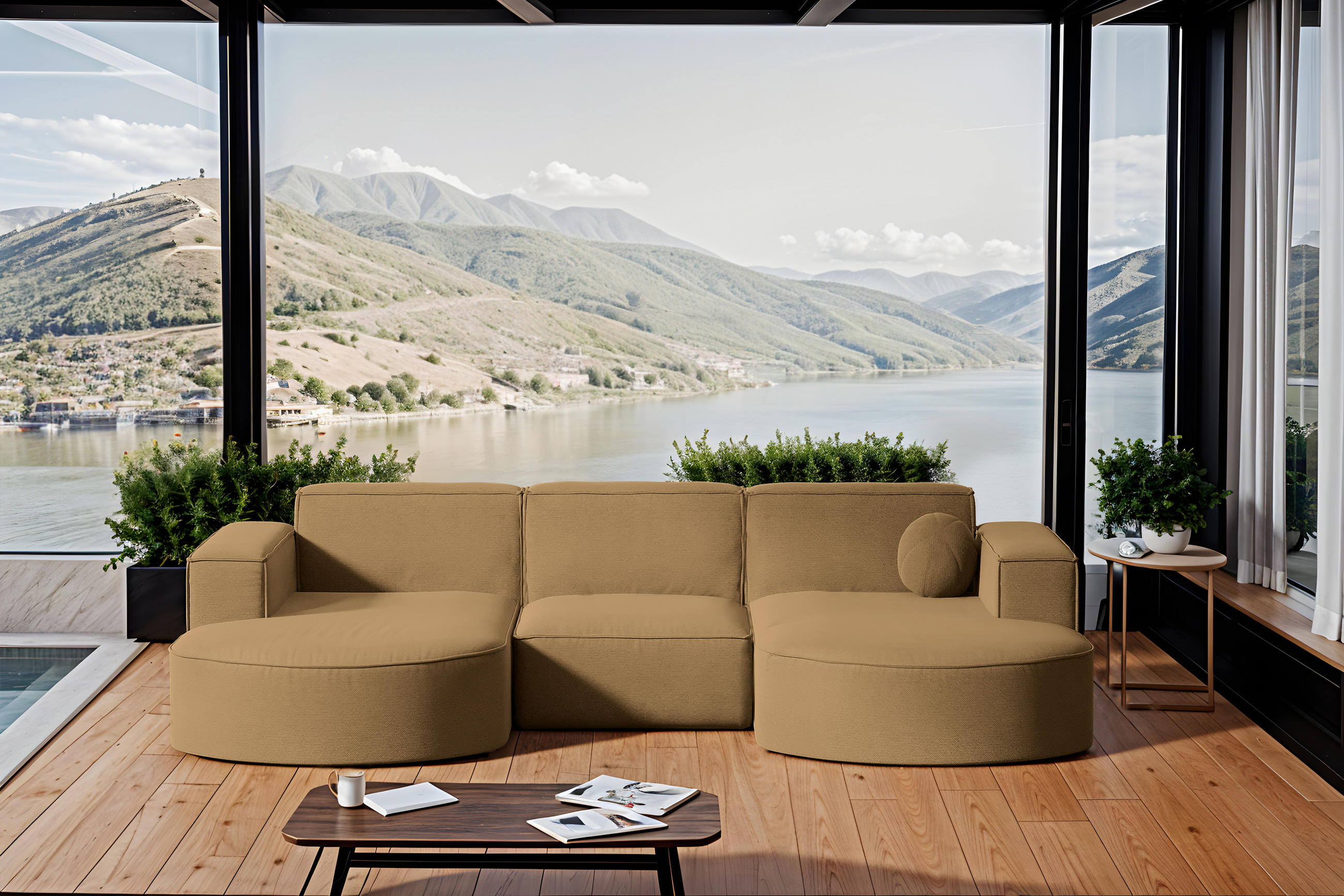GARTENECKSOFA U-Form Garten Modena Studio Sofa-U Patio Capucino - Cappuccino, Holz/Textil (165/78/299cm) - Kaiser Möbel