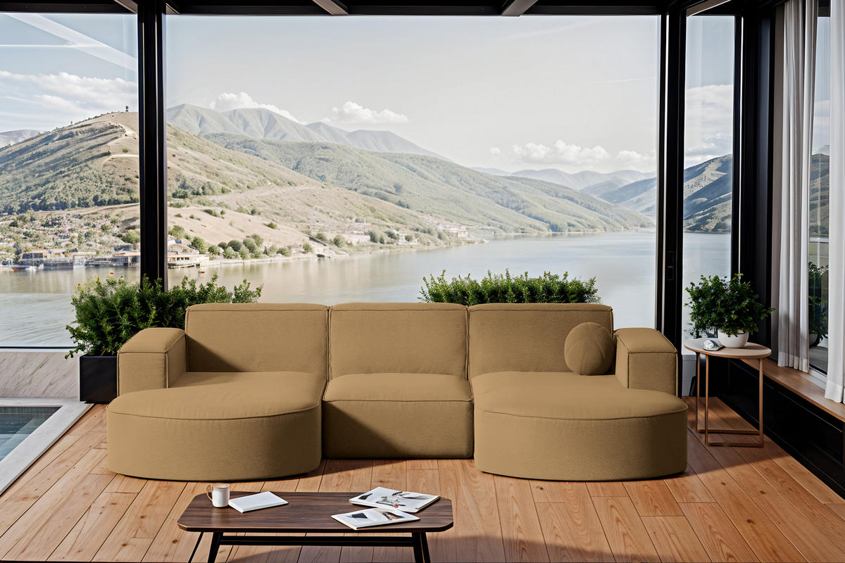 GARTENECKSOFA U-Form Garten Modena Studio Sofa-U Patio Capucino - Cappuccino, Holz/Textil (165/78/299cm) - Kaiser Möbel