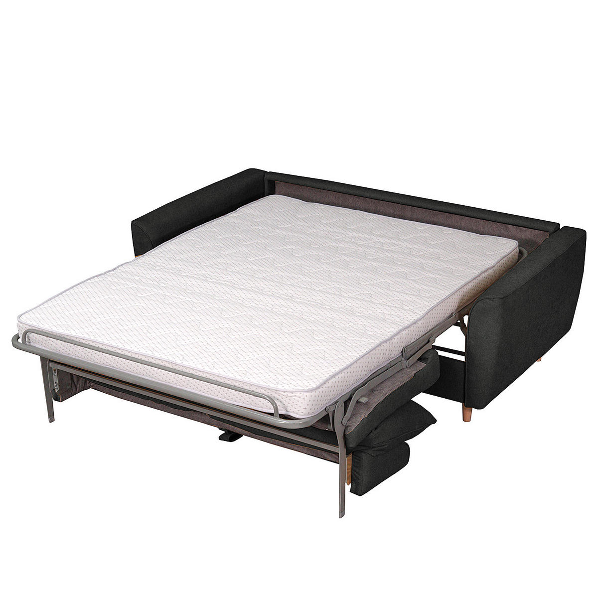 SCHLAFSOFA mit Matratze - Webstoff - Anthrazit/Buchefarben, Buchenholz/Textil (195/90/102cm) - home24