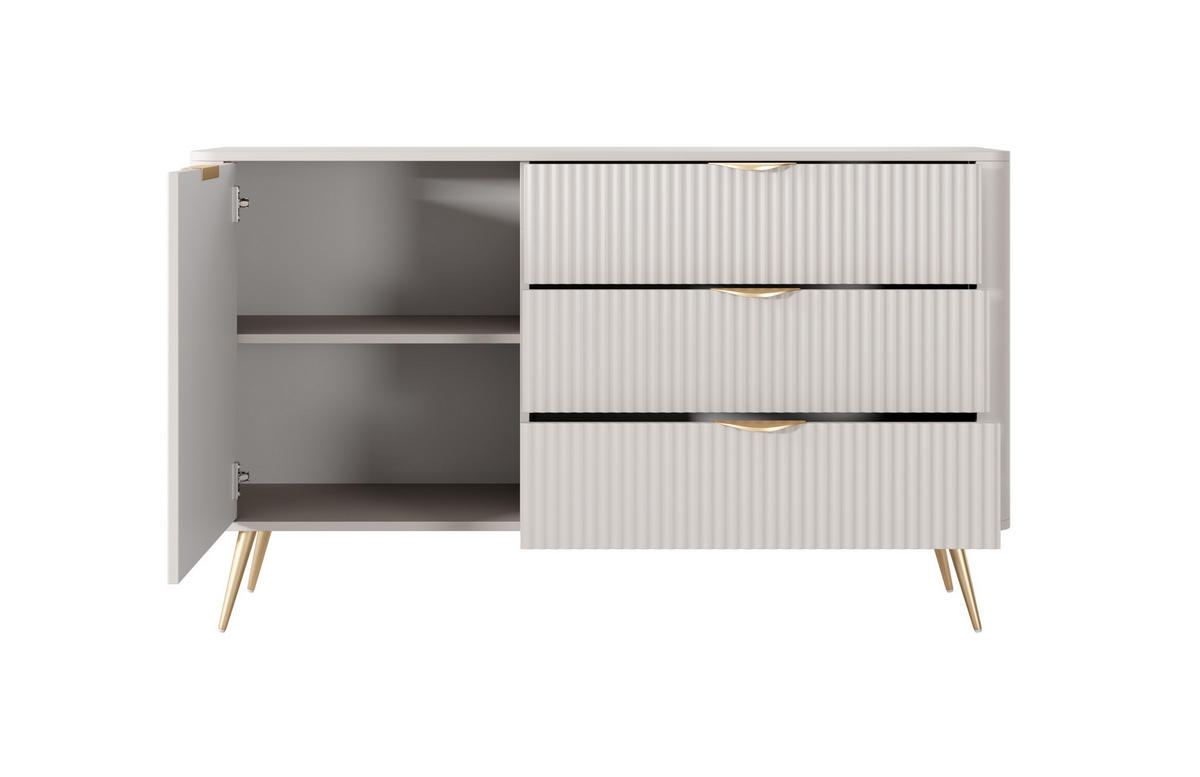 KOMMODE: 3 Schubladen, 1 Tür, Kaschmir, goldene Beine, 138,2 x 81,2 x 38 cm - Kaschmir, Holzwerkstoff (138.2/81.2/38cm) - 3XE LIVING