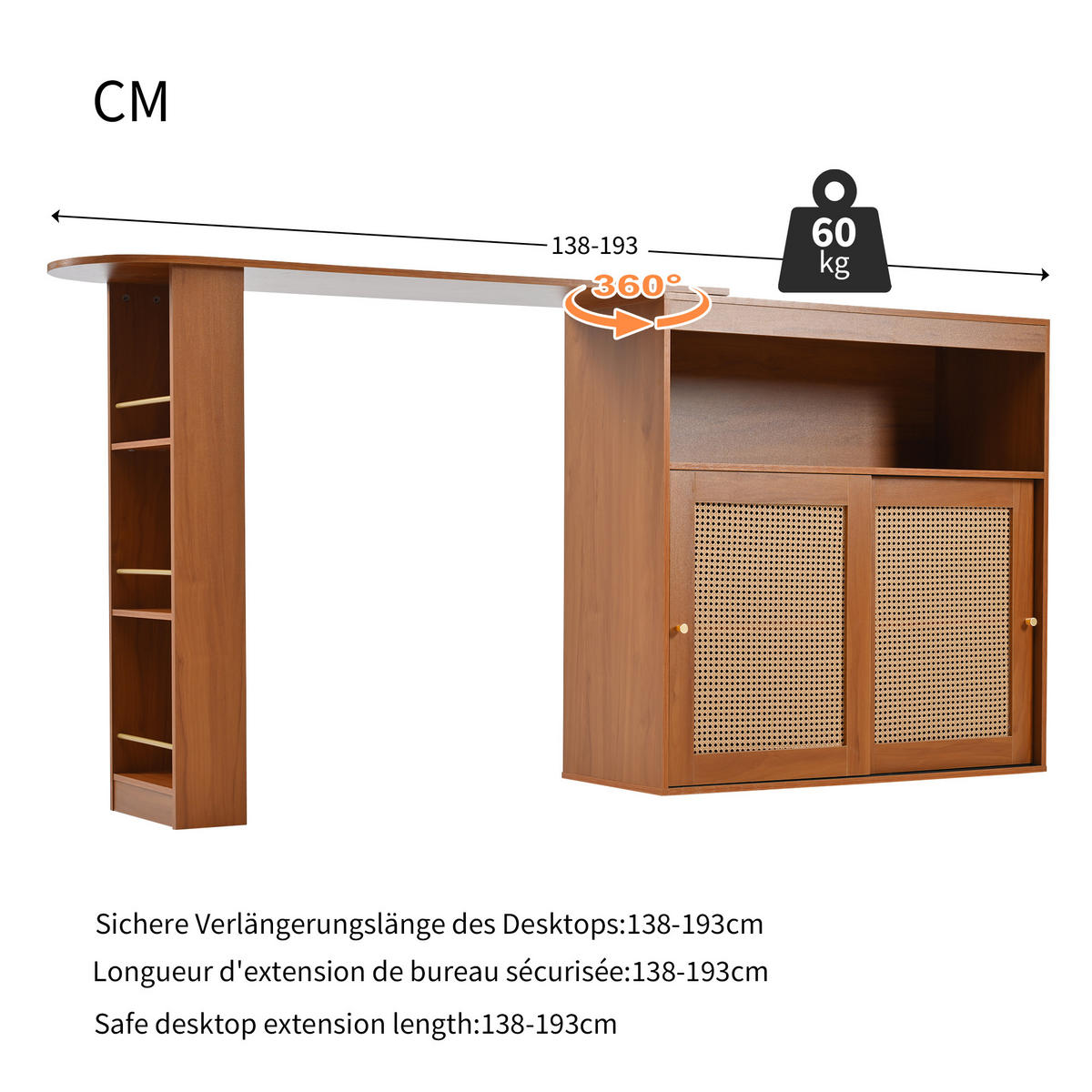BARTISCH Braun 138-193/39/104 cm - Braun, Holzwerkstoff (39/104/193cm) - Urban Meuble