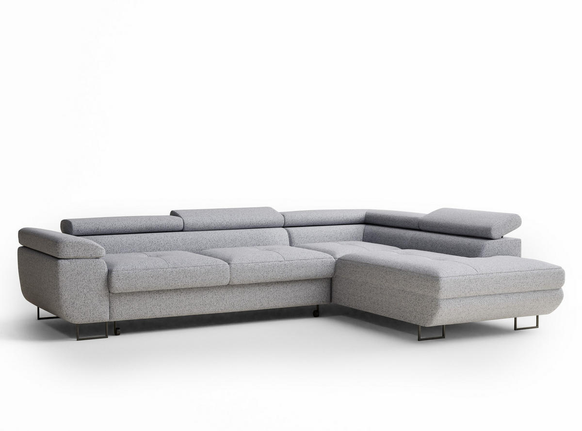 ECKSOFA MIT SCHLAFFUNKTION Concord Hellgrau Webstoff - Hellgrau/Schwarz, Holz/Holzwerkstoff (277/203cm) - Maison de Reve