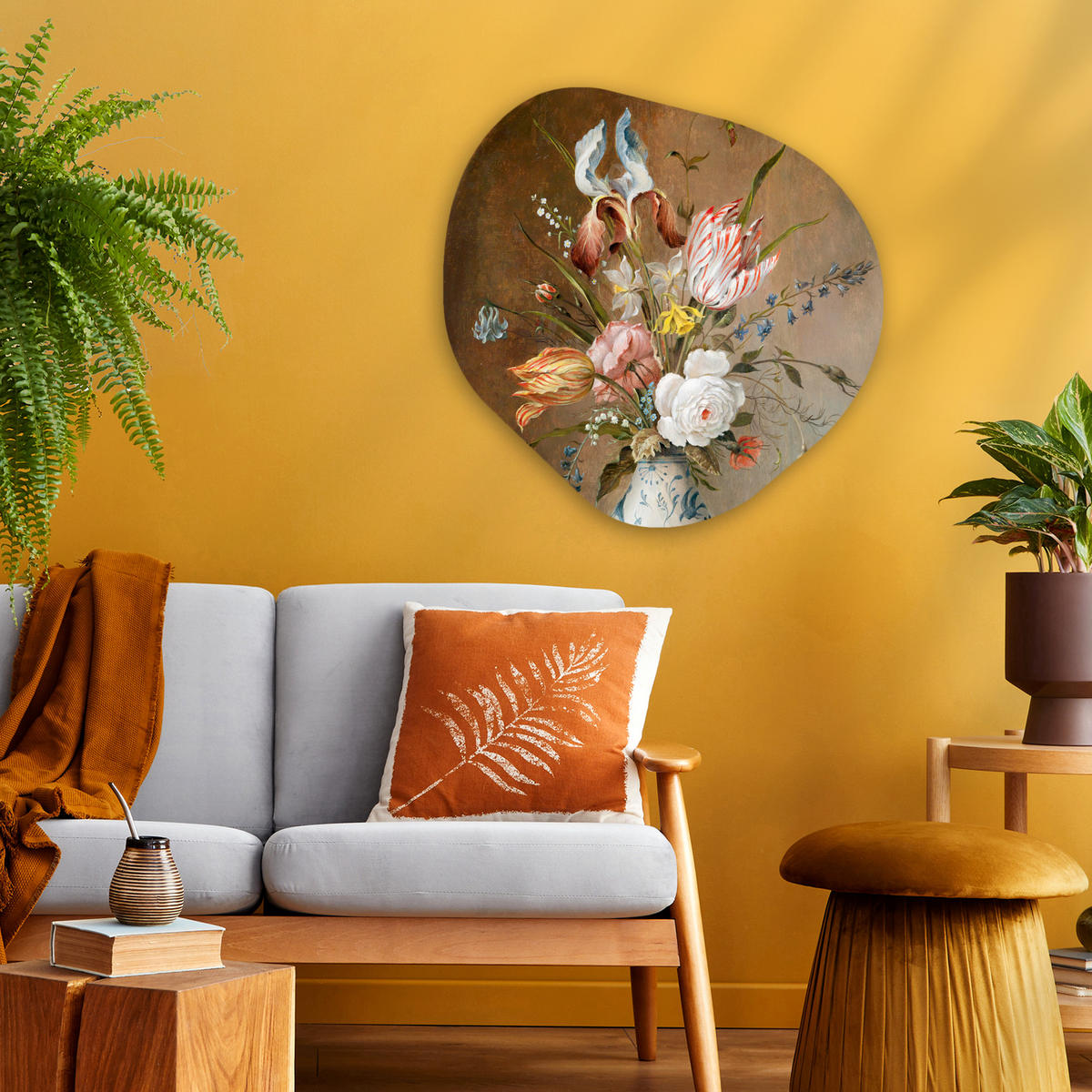 WANDBILD Stilleben mit Blumen - Balthasar van der Ast - Malerei 60x60 cm - Sandfarben, Kunststoff (60/60cm) - MuchoWow