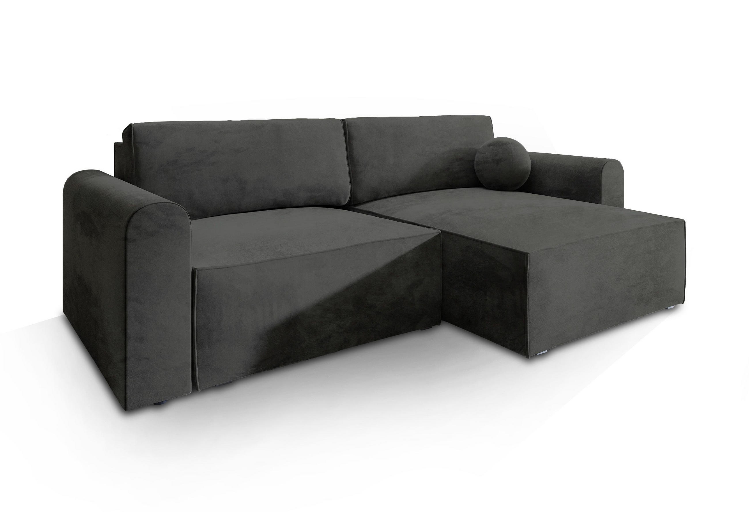 ECKSOFA FIANO M Schwarz Velours-Stoff mit Schlaffunktion - Schwarz, Holz (245/148cm) - MASSENO