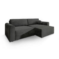 ECKSOFA FIANO M Schwarz Velours-Stoff mit Schlaffunktion - Schwarz, Holz (245/148cm) - MASSENO
