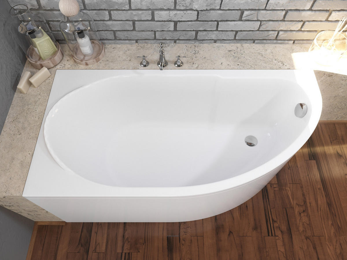 BADEWANNE Eckwanne MIKI 145/85 Links Ablauf & Füße - Weiß, Kunststoff (85/57.5/145cm) - bad land