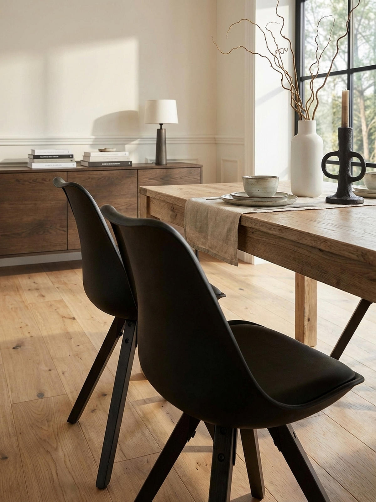 ESSZIMMERSTUHL Stoffbezug mit Holzgestell Modern gepolstert, Schwarz 49x52x87 cm - Schwarz, Holz/Kunststoff (49/87/52cm) - KADIMA DESIGN