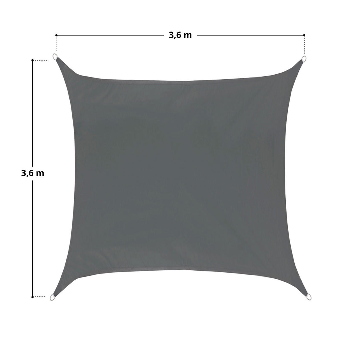 SONNENSEGEL Viereckig 3,6x3,6m - Dunkelgrau, Textil (360/360cm) - SVITA