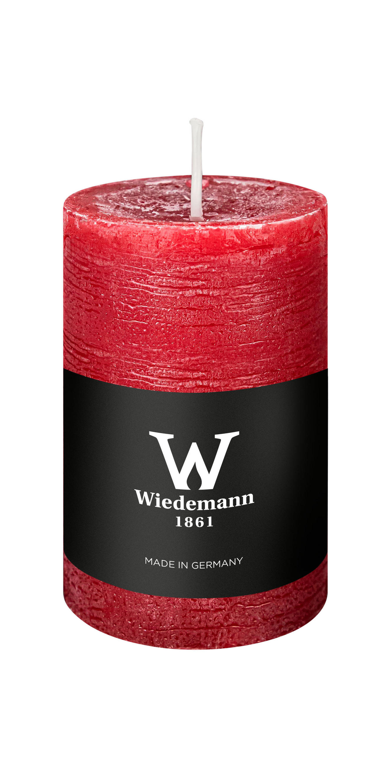 STUMPENKERZE Rustik Marble Style Rubin Rot 90 x Ø 58 mm, 1 Stück - Rot, Paraffin (6/9cm) - Wiedemann Kerzen