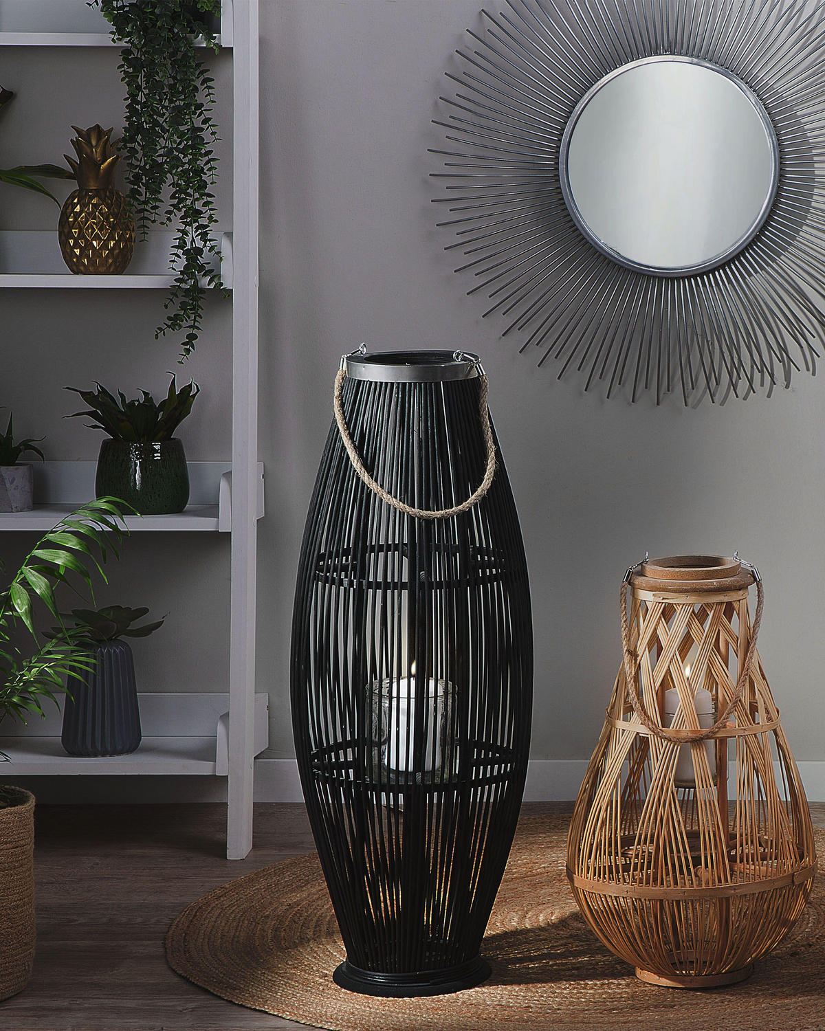 LATERNE Schwarz Tahiti - Schwarz, Holz (32/84/32cm) - Beliani