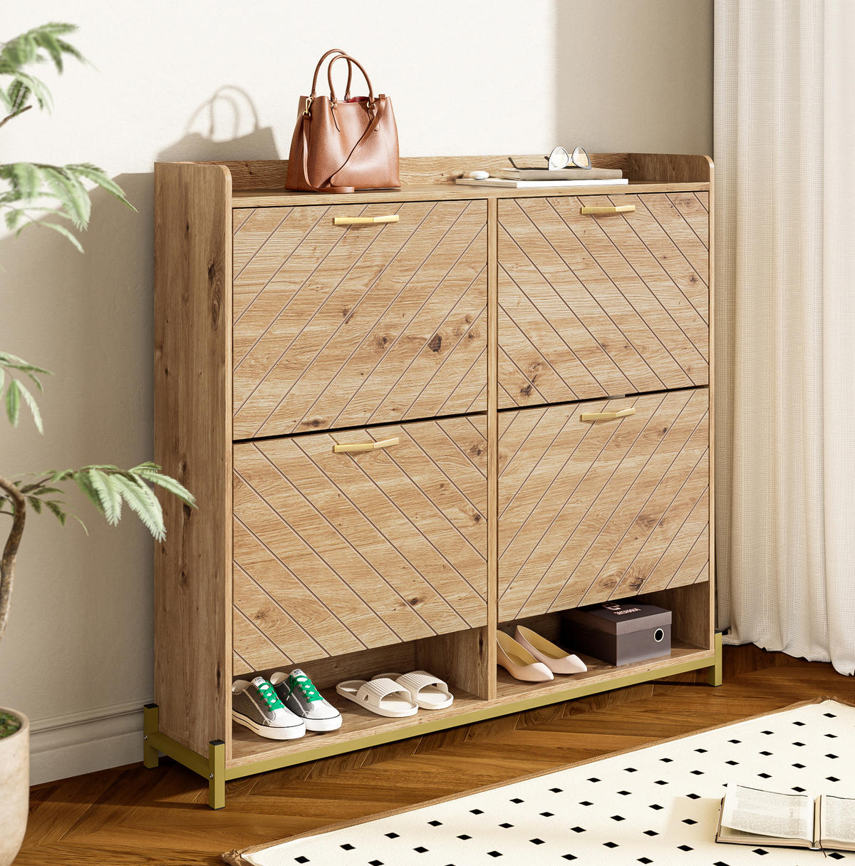 SCHUHSCHRANK 108,5/100/24 cm Holzfarbe aus MDF mit Klappfunktion - Naturfarben, Holzwerkstoff (108.5/100/24cm) - OKMYHOME