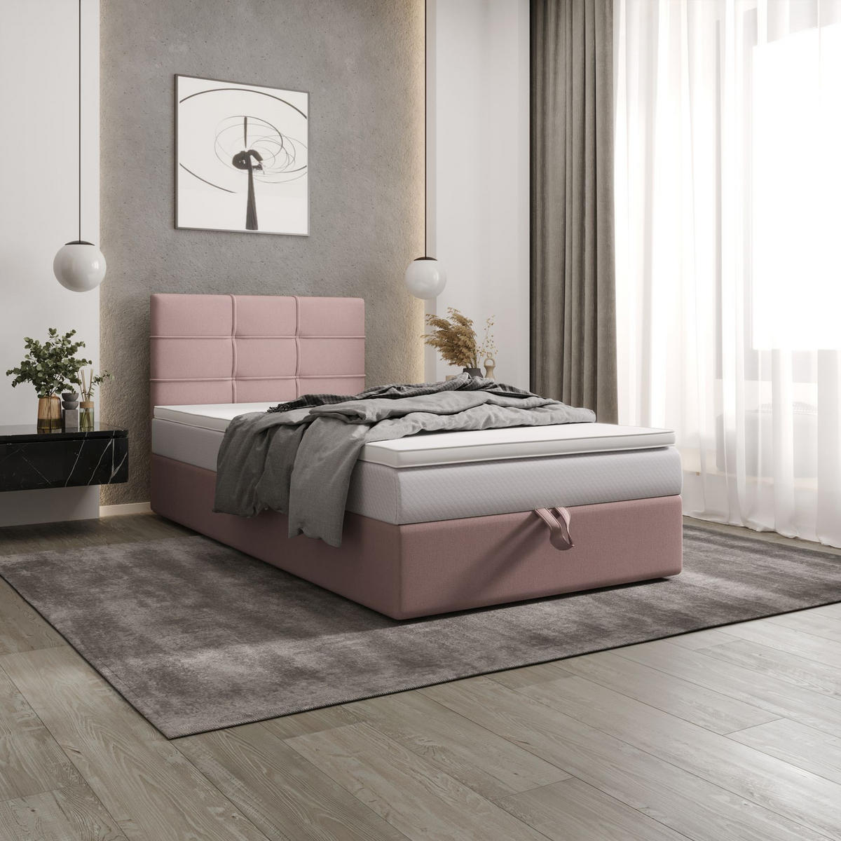 BOXBETT DUO 2 100x200 Cosmic 14, mit Matratze H3, Bonell und Topper, Rosa - Pink, Holz/Kunststoff (100/200cm) - Bedante