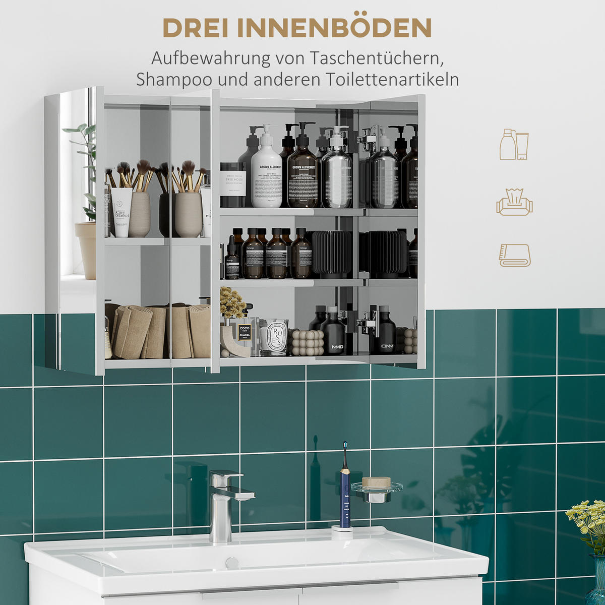 BADEZIMMERSPIEGEL silberfarben - Silberfarben, Metall (70/55/12cm)