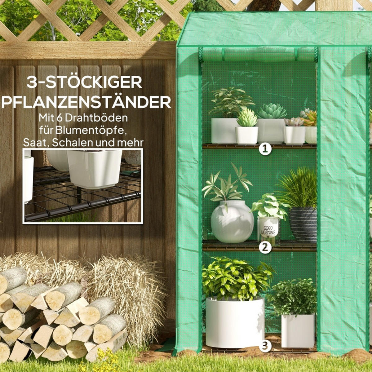 GEWÄCHSHAUS aus Stahl 143x46x141/151 cm in Grün mit 2 Rolltüren - Grün, Metall (46/151/143cm) - Modfu