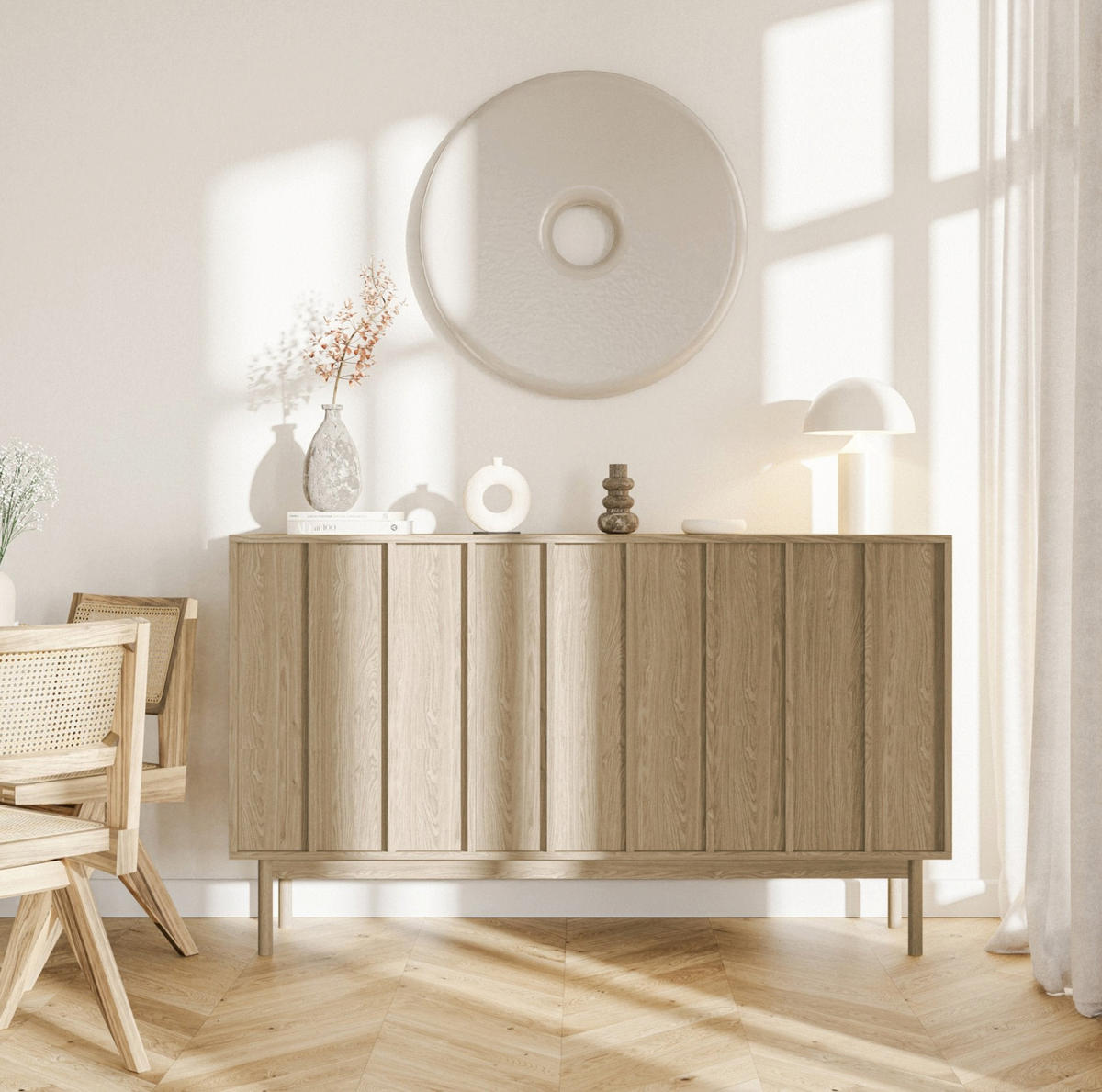 KOMODA Neksto dekor duba 150 cm - béžová, drevo/kompozitné drevo (149.4/87/40cm) - Selsey