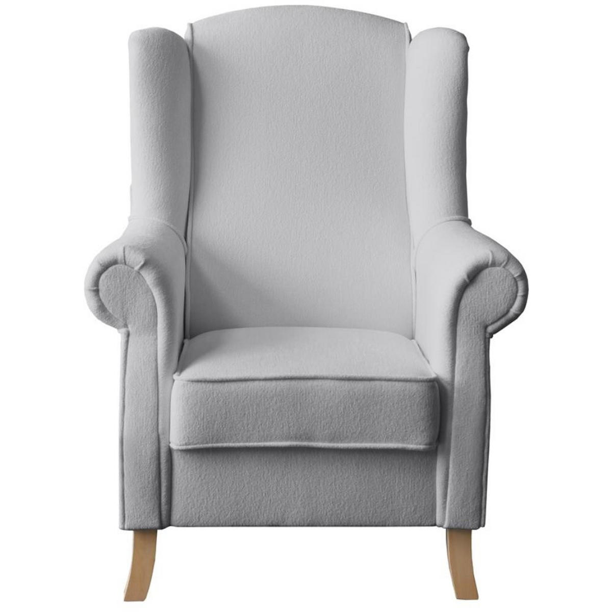 OHRENSESSEL Leonardo hellgrau boucle-stoff - Hellgrau, Holz/Textil (88/118/86cm) - Beautysofa