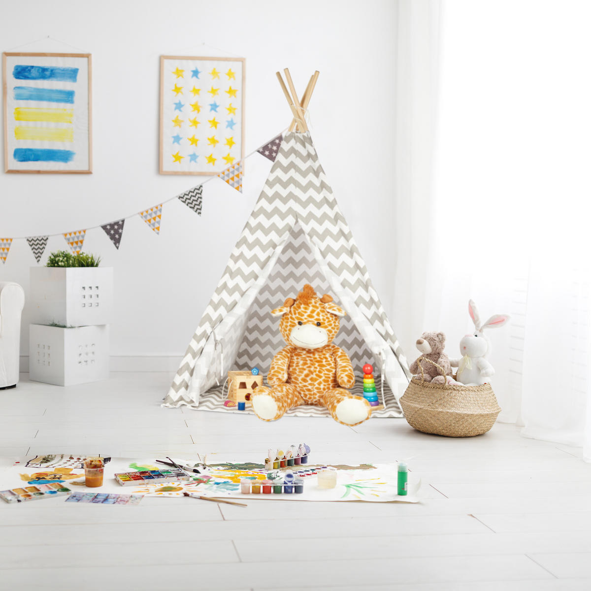 TIPI Zelt - Multicolor, Holz/Textil (115/115cm) - Relaxdays