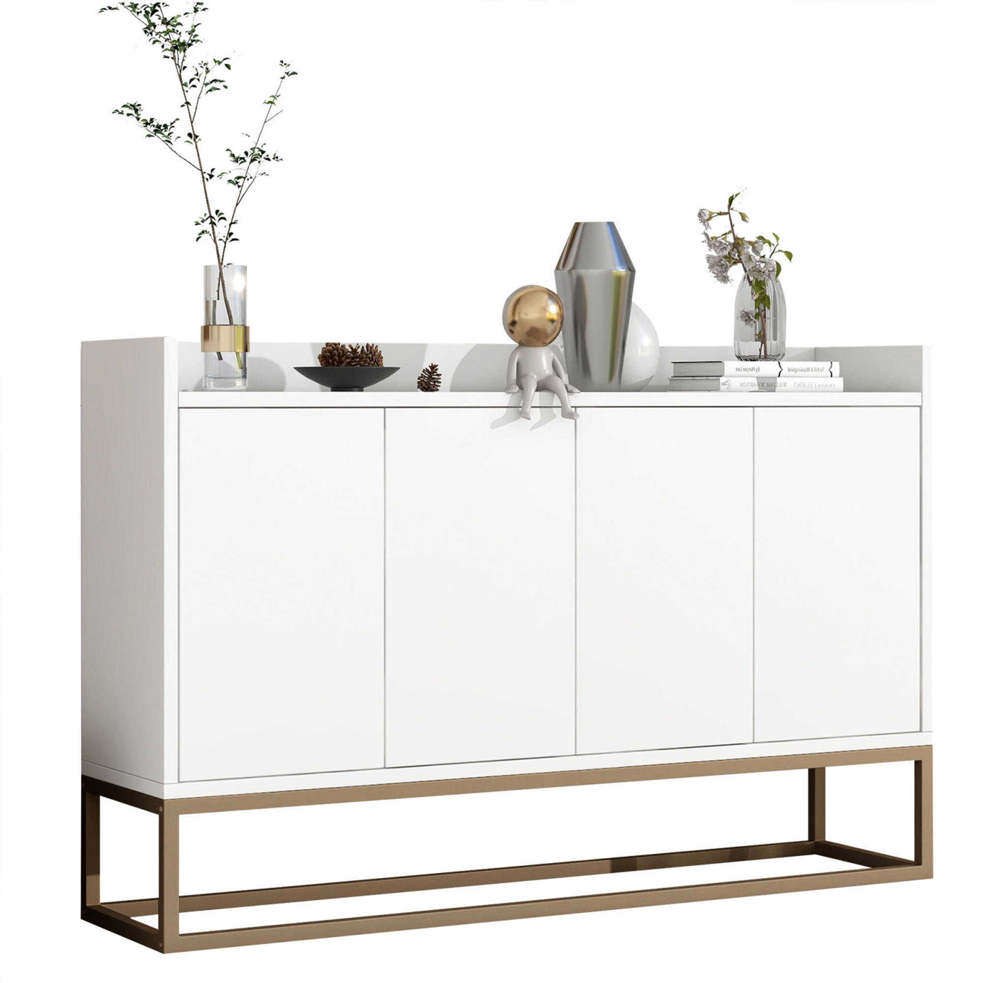SIDEBOARD, 120/80/30 cm, mit 4 Türen, MDF, weiß - Weiß, Holz/Metall (120/80/30cm) - GENKI LIVING