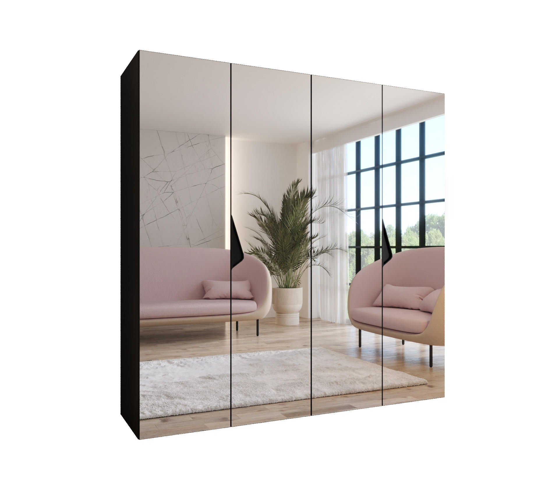 DREHTÜRENSCHRANK 202/200/52 4-türig - Schwarz, Holz/Metall (200/202/52cm) - Abiks Möbel