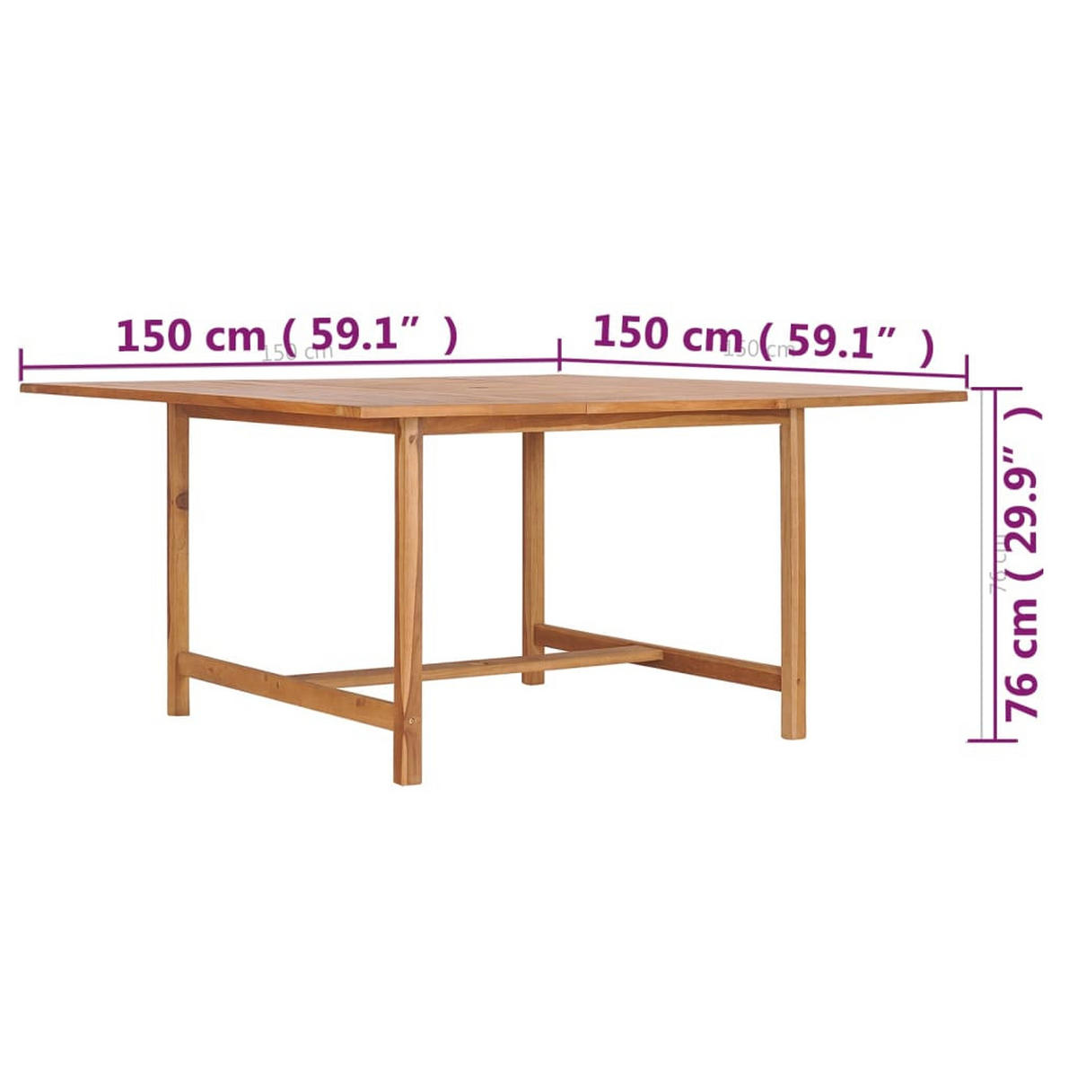 GARTENTISCH 150/150/76 Cm Massivholz Teak - Braun, Holz (150/150/76cm) - vidaXL