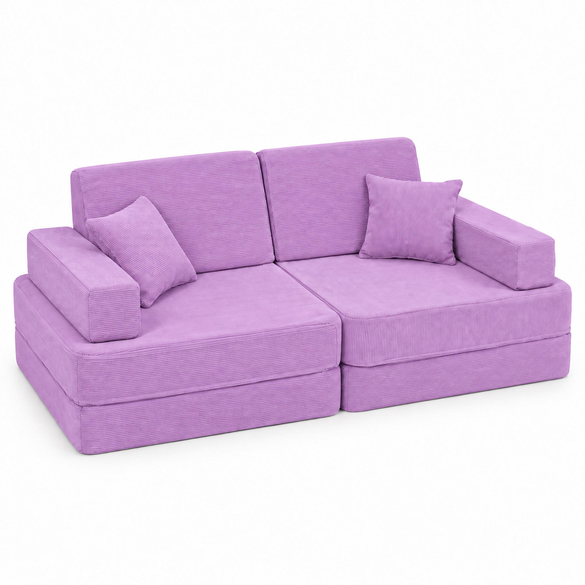 KINDERSOFA mit Schlaffunktion Cordsamt Lavendel - Flieder, Textil (160/24/80cm) - AngeLove